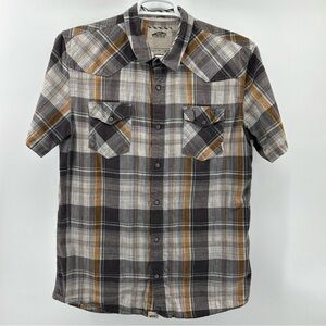 Vans Pearl Snap Shirt Men’s XL Brown Plaid Short Sleeve Off The Wall Y2K Casual